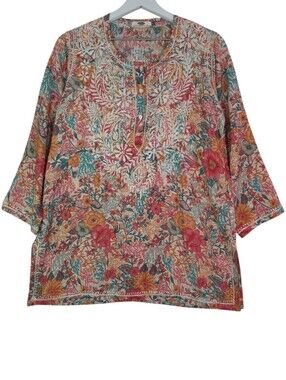Dolma Silk Blend Embroidered Floral Tunic Top‎